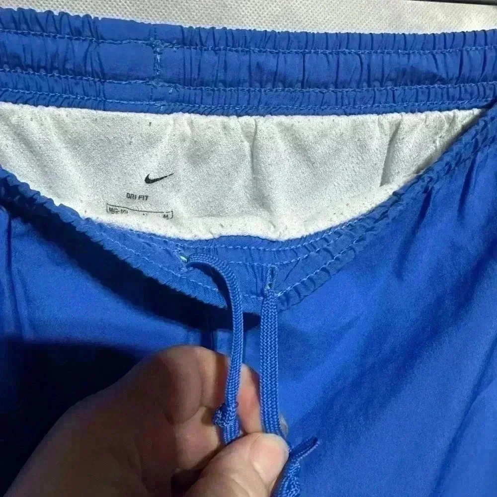 Women’s Nike Dri-Fit Running Shorts Blue White Sz Medium Neon Swoosh Logo Lined